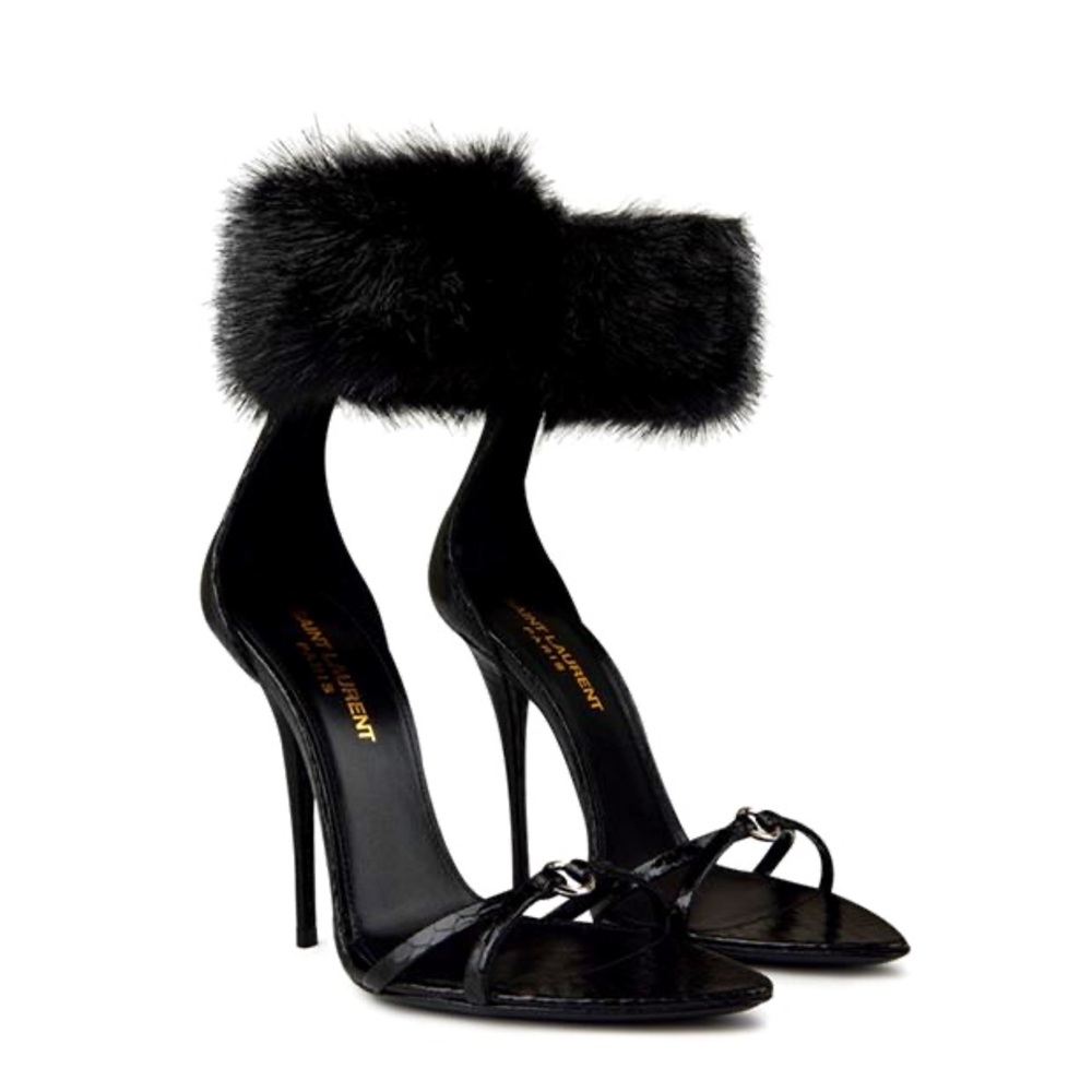 NEW!!!! SAINT LAURENT Gippy 110mm fur-trim sandals